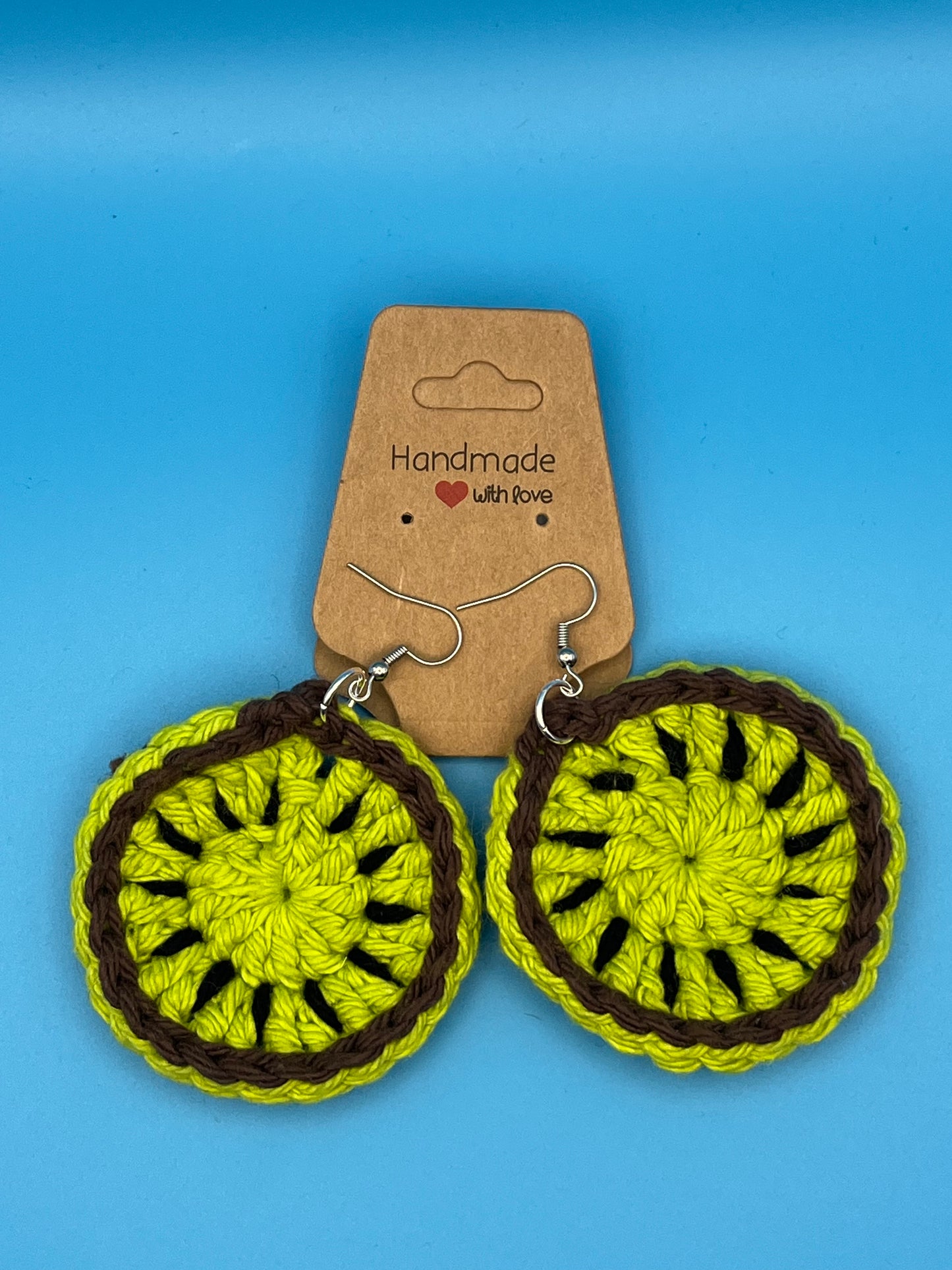 Handmade Crocheted Kiwi Earrings